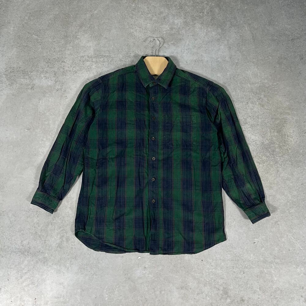 L.L. Bean Tartan Plaid Flannel Shirt Cotton Button Down Mens Sz M Navy Green